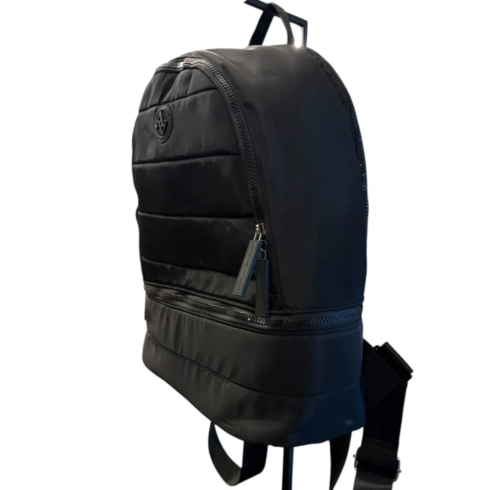 Adrienne Vittadini Travel Collection Black Nylon Backpack Logo‎ Luggage Tag NWT